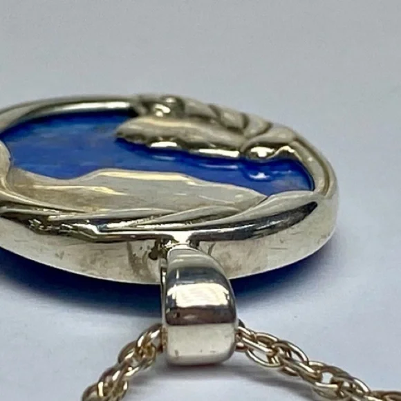 Kabana Vintage Sterling Silver Blue Lapis Cameo Necklace Mother Child Pendant - Picture 9 of 10